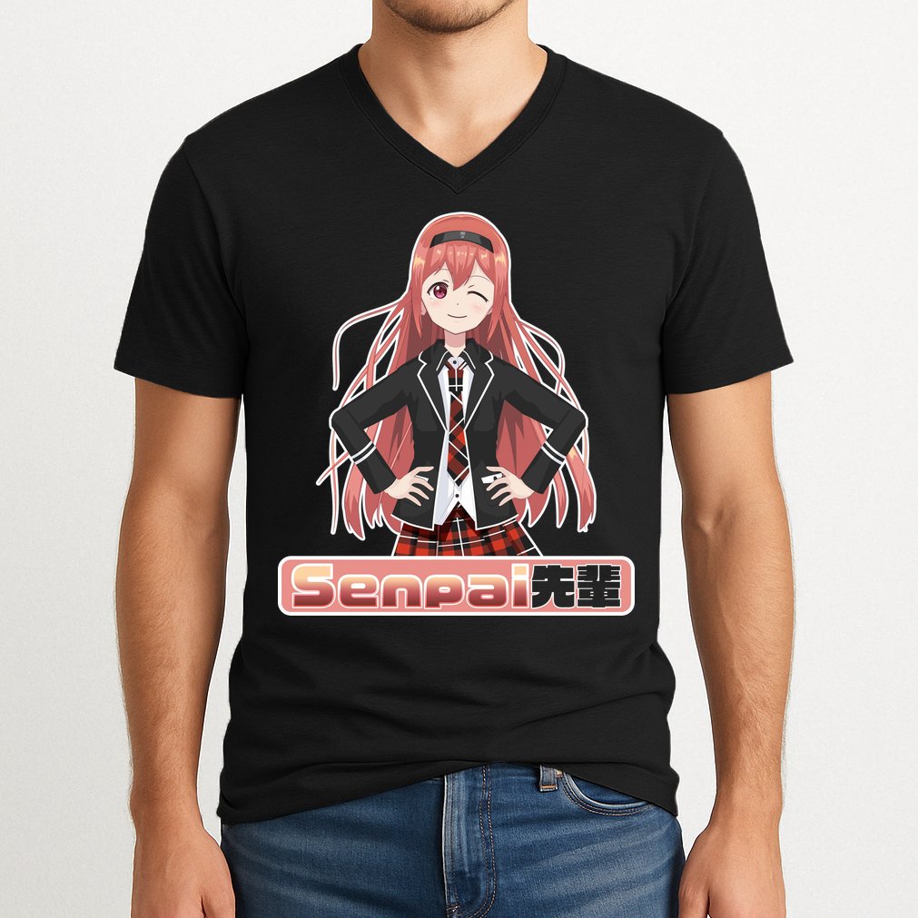 Japanese Animie Girl Senpai V-Neck T-Shirt