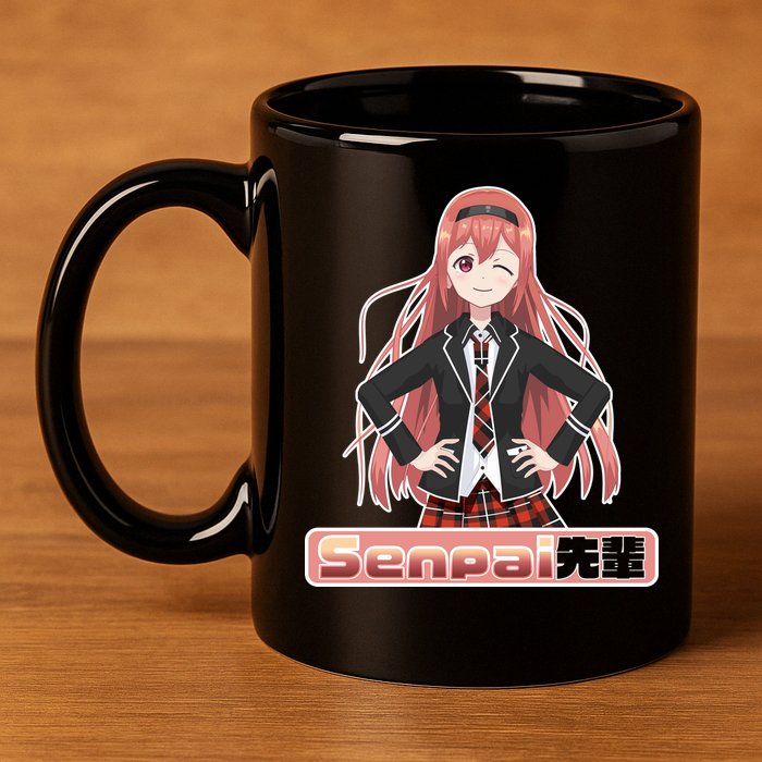 Japanese Animie Girl Senpai 11oz C Handle Ceramic Mug