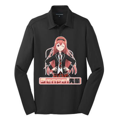 Japanese Animie Girl Senpai Silk Touch Performance Long Sleeve Polo