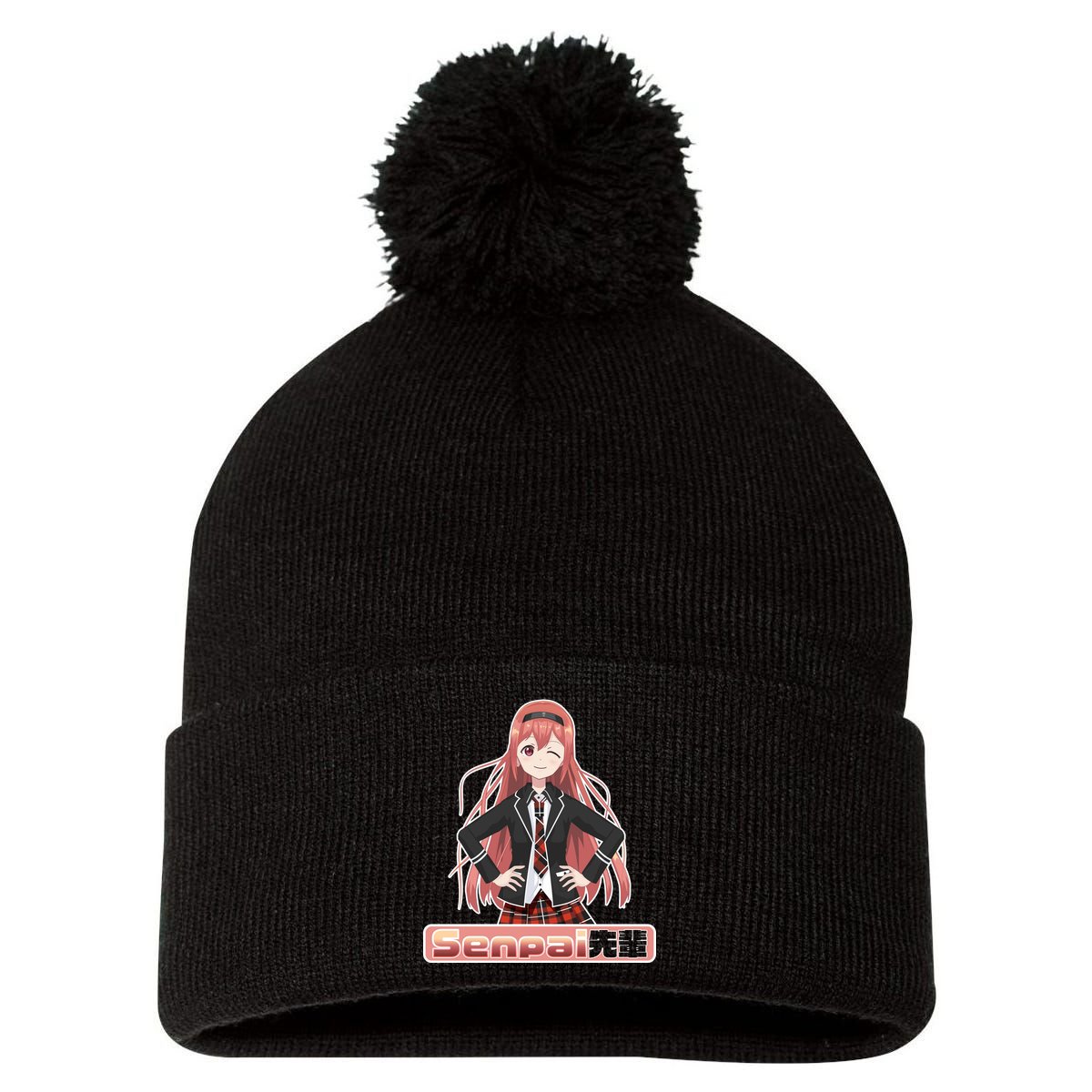 Japanese Animie Girl Senpai Pom Pom 12in Knit Beanie