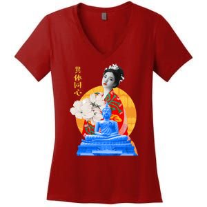 Japanese Buddha Female Women's V-Neck T-Shirt