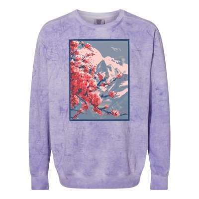 Japanese Cherry Blossom Mountain Colorblast Crewneck Sweatshirt