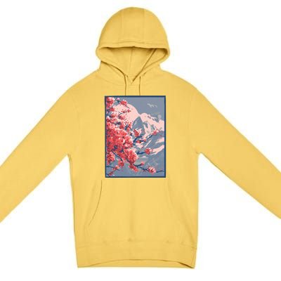 Japanese Cherry Blossom Mountain Premium Pullover Hoodie