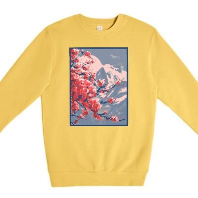 Japanese Cherry Blossom Mountain Premium Crewneck Sweatshirt