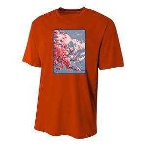 Japanese Cherry Blossom Mountain Youth Performance Sprint T-Shirt