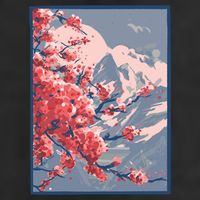 Japanese Cherry Blossom Mountain 7 Panel Mesh Trucker Snapback Hat
