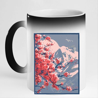 Japanese Cherry Blossom Mountain 11oz Black Color Changing Mug