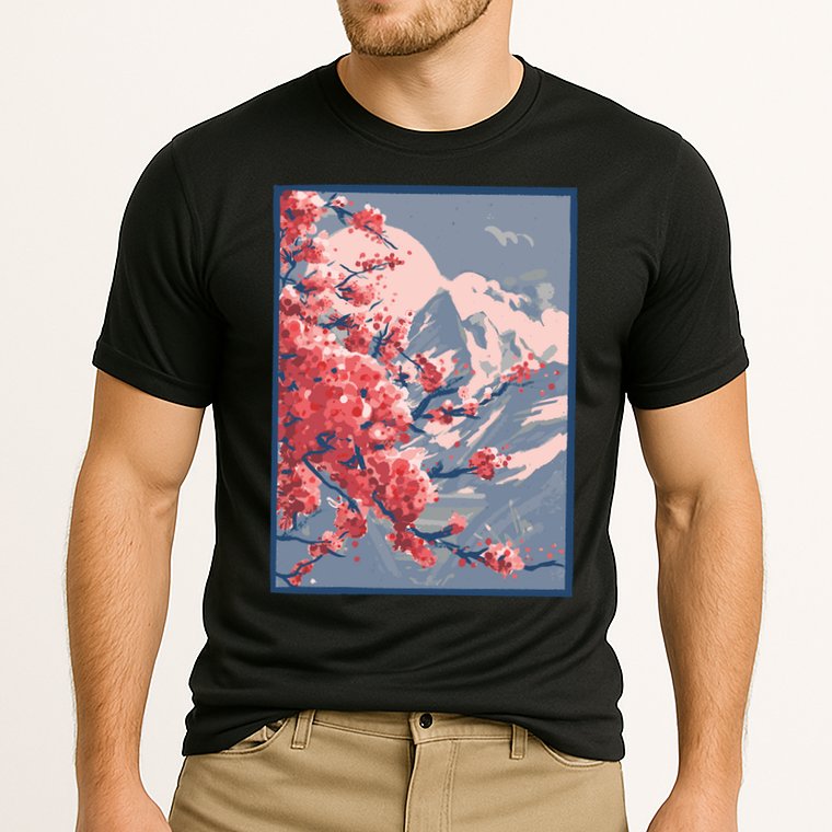 Japanese Cherry Blossom Mountain Cooling Performance Crew T-Shirt