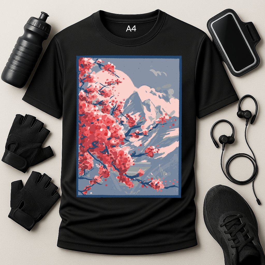 Japanese Cherry Blossom Mountain Cooling Performance Crew T-Shirt