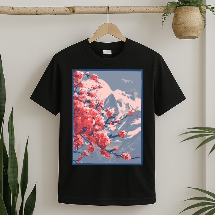 Japanese Cherry Blossom Mountain T-Shirt