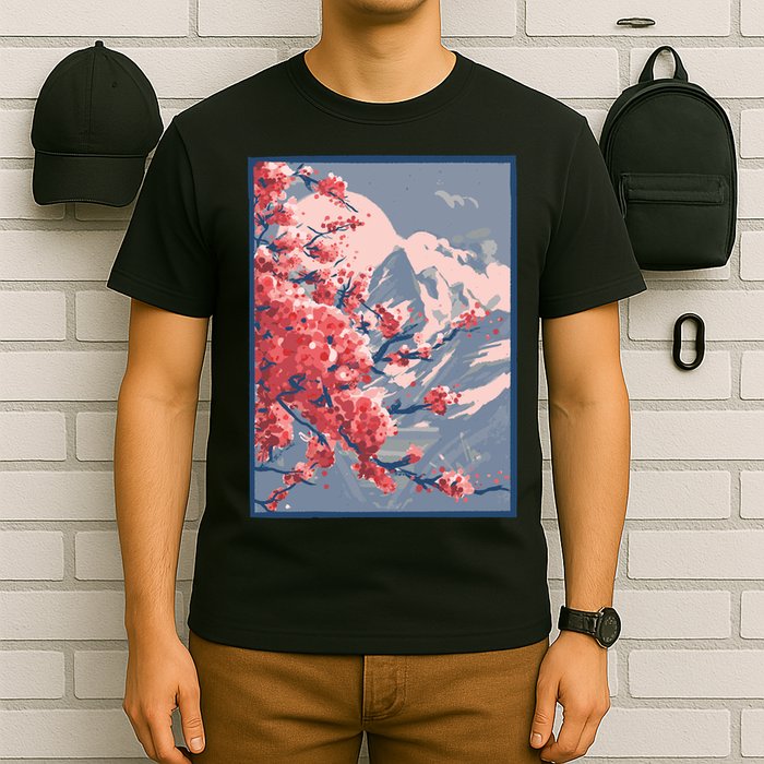 Japanese Cherry Blossom Mountain T-Shirt