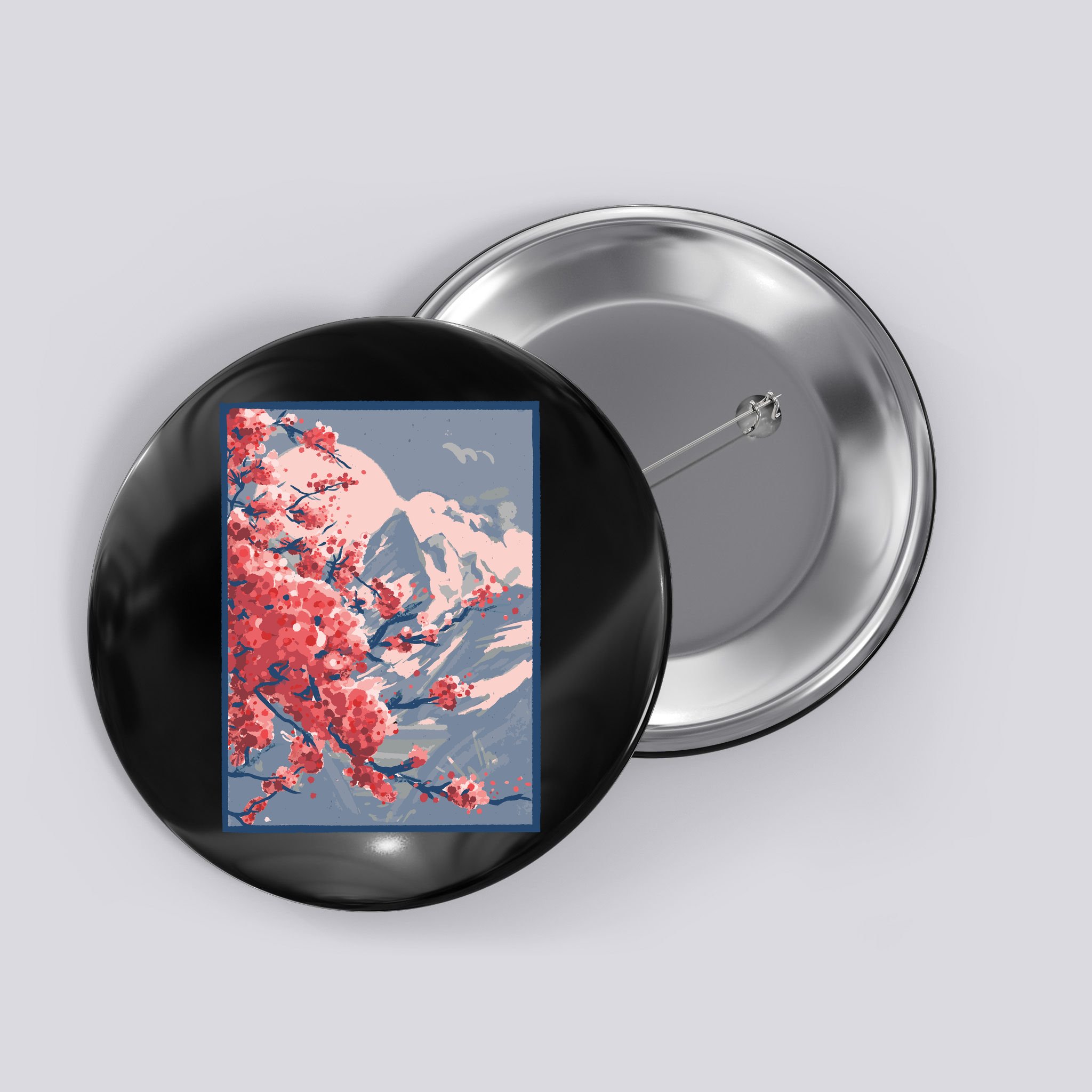 Japanese Cherry Blossom Mountain Button