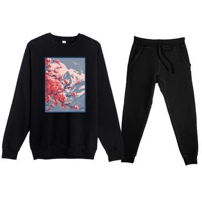 Japanese Cherry Blossom Mountain Premium Crewneck Sweatsuit Set