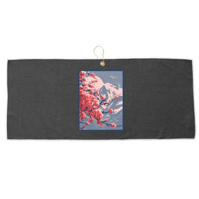 Japanese Cherry Blossom Mountain Large Microfiber Waffle Golf Towel