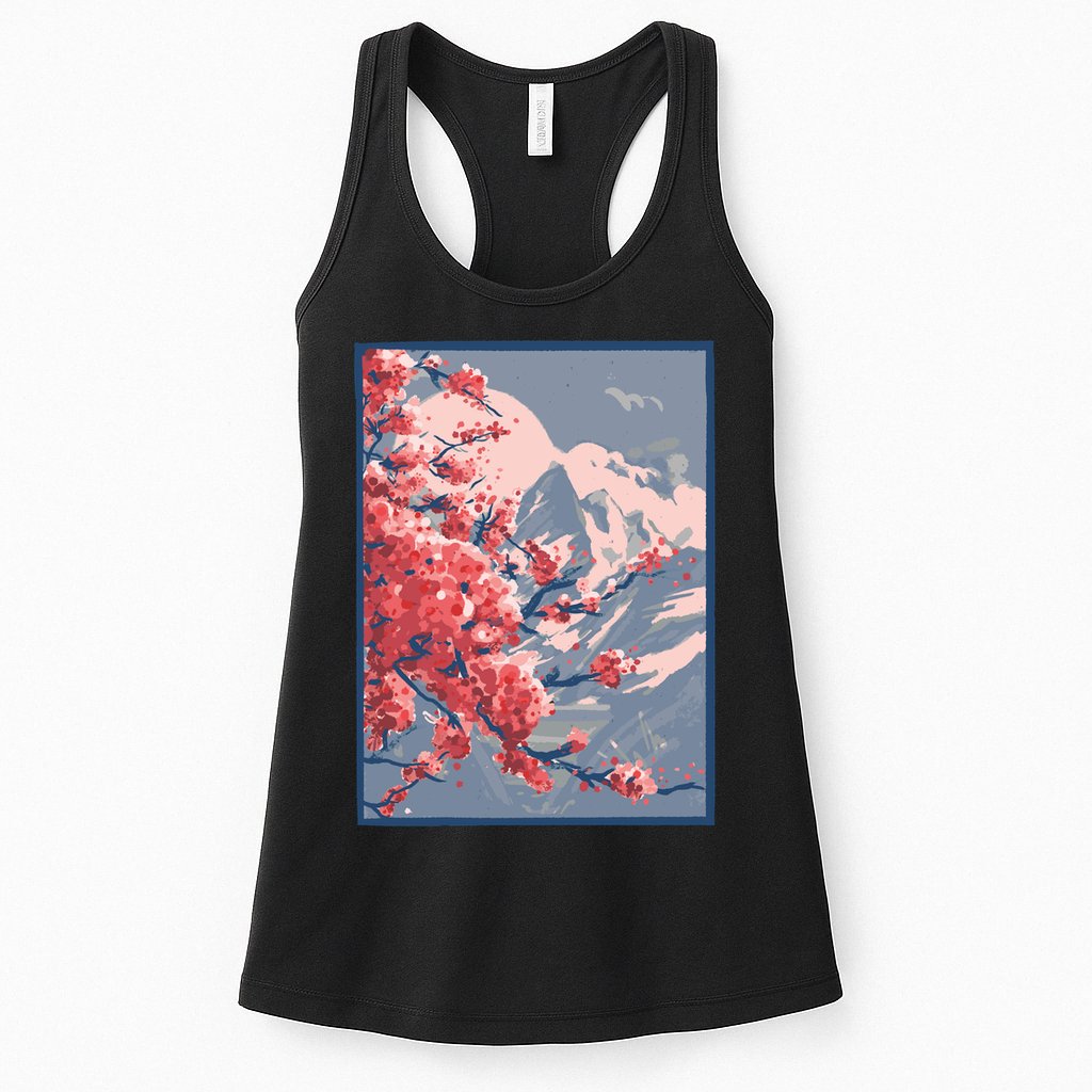 Japanese Cherry Blossom Mountain Womens Tank Top