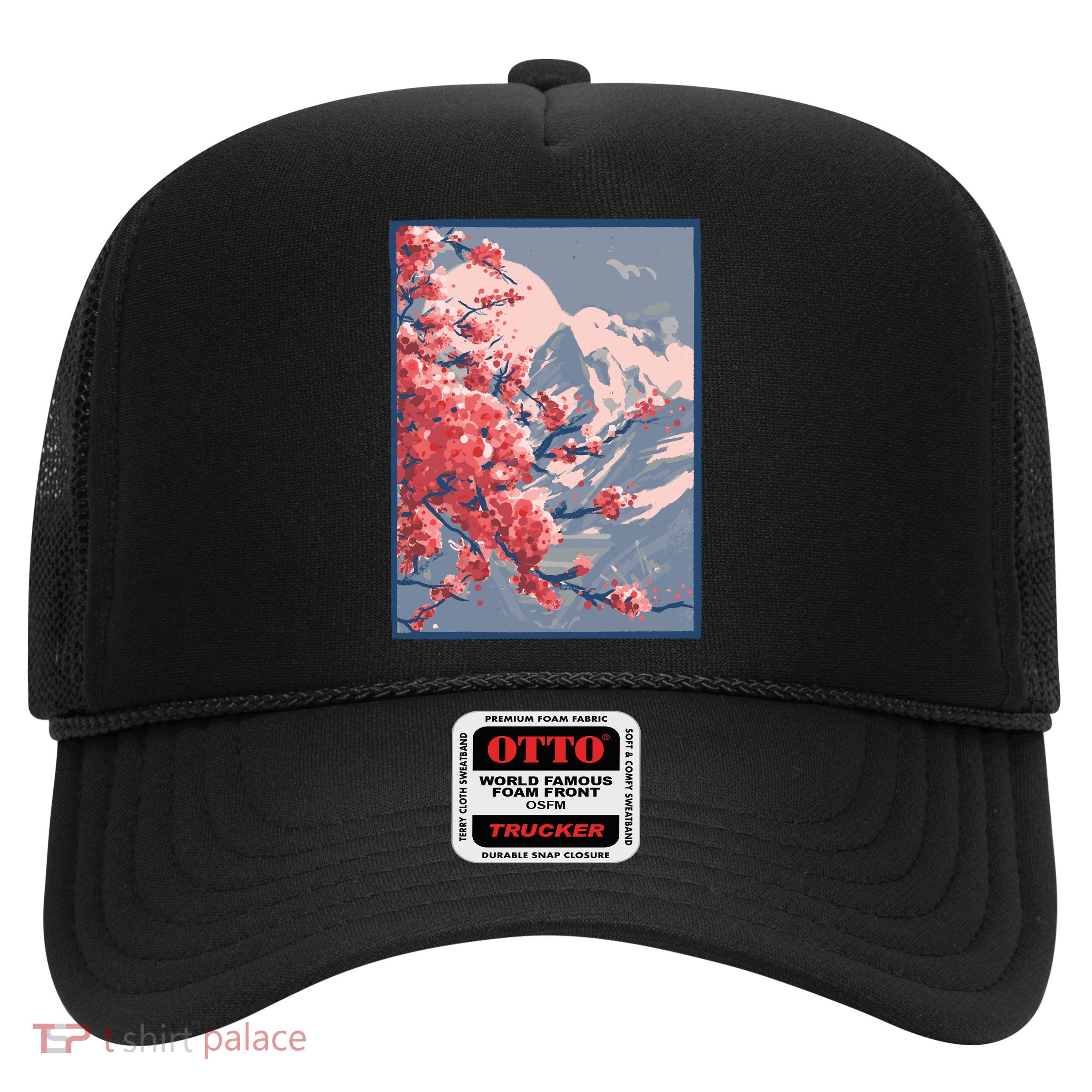 Japanese Cherry Blossom Mountain Trucker Hat