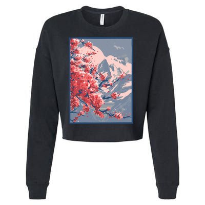 Japanese Cherry Blossom Mountain Cropped Pullover Crew