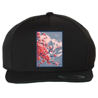 Japanese Cherry Blossom Mountain Wool Snapback Cap