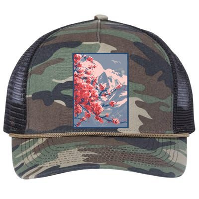 Japanese Cherry Blossom Mountain Retro Rope Trucker Hat Cap