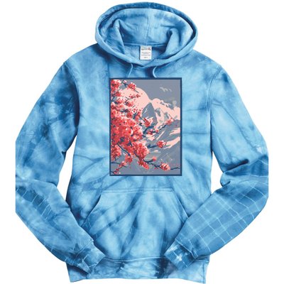 Japanese Cherry Blossom Mountain Tie Dye Hoodie