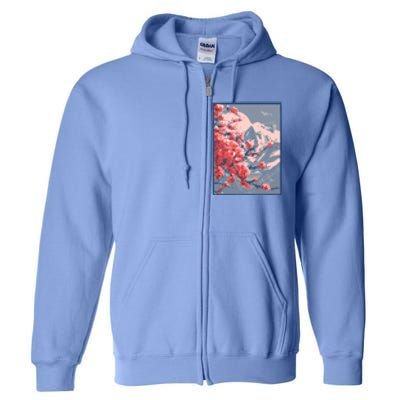 Japanese Cherry Blossom Mountain Full Zip Hoodie