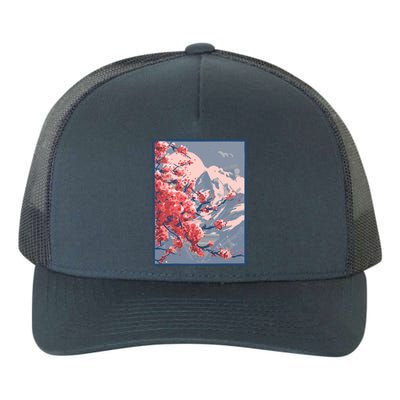 Japanese Cherry Blossom Mountain Yupoong Adult 5-Panel Trucker Hat