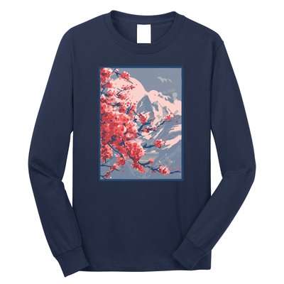 Japanese Cherry Blossom Mountain Long Sleeve Shirt