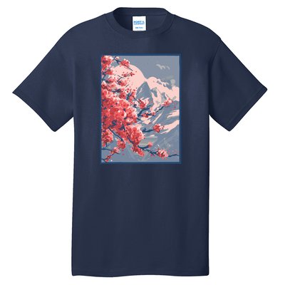 Japanese Cherry Blossom Mountain Tall T-Shirt