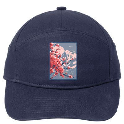 Japanese Cherry Blossom Mountain 7-Panel Snapback Hat