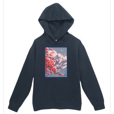 Japanese Cherry Blossom Mountain Urban Pullover Hoodie