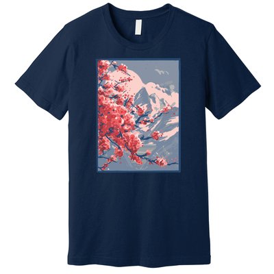 Japanese Cherry Blossom Mountain Premium T-Shirt