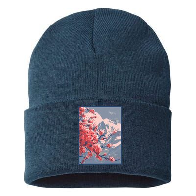 Japanese Cherry Blossom Mountain Sustainable Knit Beanie