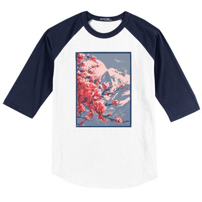 Japanese Cherry Blossom Mountain Baseball Sleeve Shirt