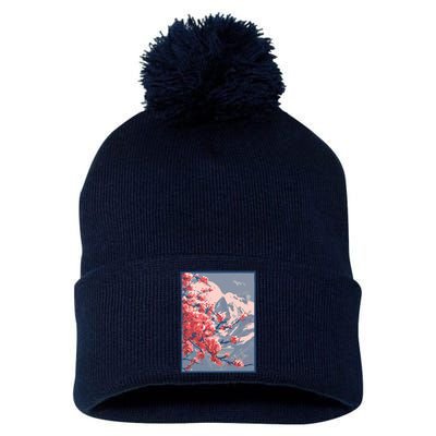 Japanese Cherry Blossom Mountain Pom Pom 12in Knit Beanie