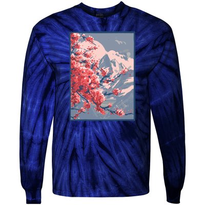 Japanese Cherry Blossom Mountain Tie-Dye Long Sleeve Shirt