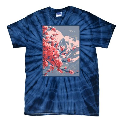 Japanese Cherry Blossom Mountain Tie-Dye T-Shirt