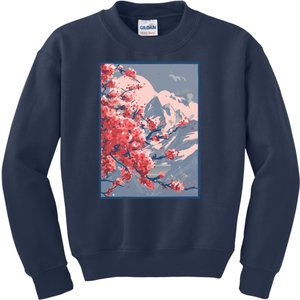 Japanese Cherry Blossom Mountain Kids Sweatshirt