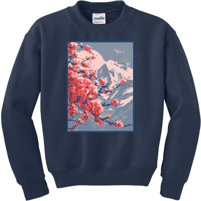 Japanese Cherry Blossom Mountain Kids Sweatshirt