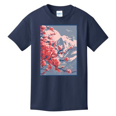 Japanese Cherry Blossom Mountain Kids T-Shirt