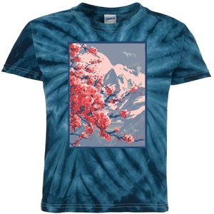 Japanese Cherry Blossom Mountain Kids Tie-Dye T-Shirt