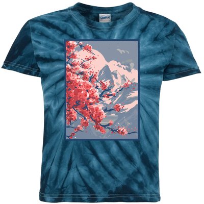 Japanese Cherry Blossom Mountain Kids Tie-Dye T-Shirt