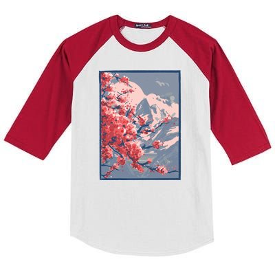 Japanese Cherry Blossom Mountain Kids Colorblock Raglan Jersey