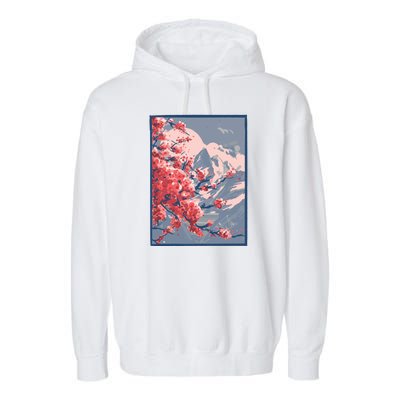 Japanese Cherry Blossom Mountain Garment-Dyed Fleece Hoodie