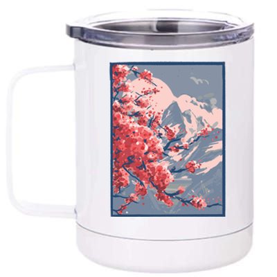 Japanese Cherry Blossom Mountain 12 oz Stainless Steel Tumbler Cup