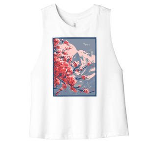 Japanese Cherry Blossom Mountain Women's Racerback Cropped Tank