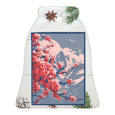 Japanese Cherry Blossom Mountain Ceramic Bell Ornament