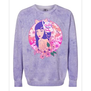 Japanese Cherry Blossoms Kitsune Fox Girl Colorblast Crewneck Sweatshirt