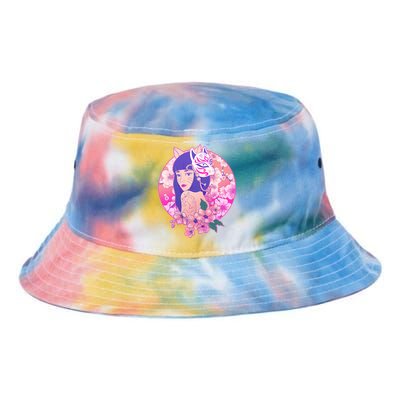 Japanese Cherry Blossoms Kitsune Fox Girl Tie Dye Newport Bucket Hat