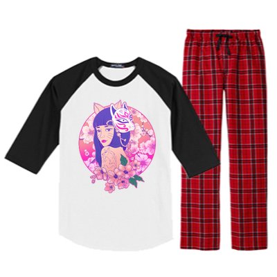 Japanese Cherry Blossoms Kitsune Fox Girl Raglan Sleeve Pajama Set