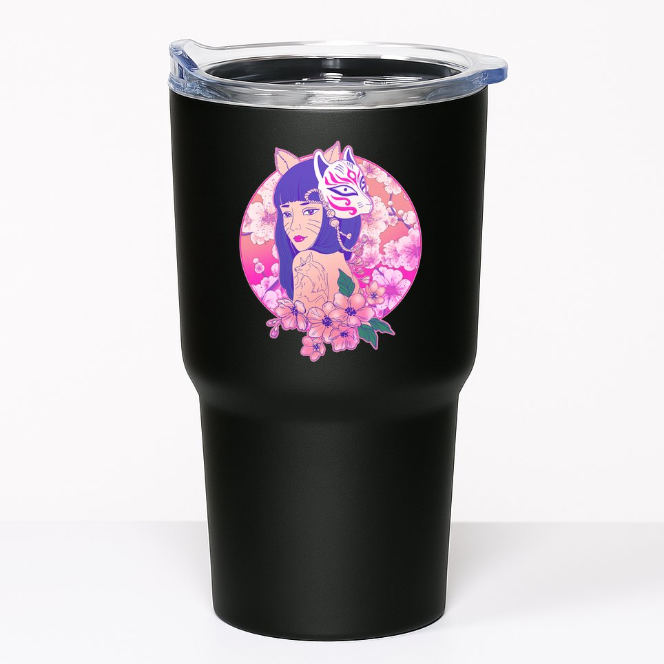 Japanese Cherry Blossoms Kitsune Fox Girl Tumbler